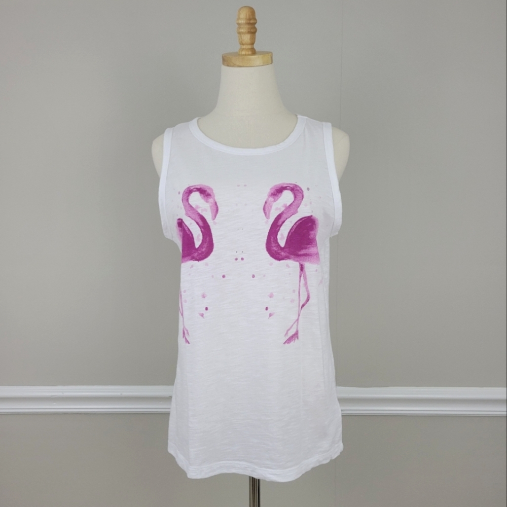 Lucky Brand White Flamingo Print Tank Top Size M